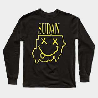 Vibrant Sudan Africa x Eyes Happy Face: Unleash Your 90s Grunge Spirit! Smiling Squiggly Mouth Dazed Happy Face Long Sleeve T-Shirt